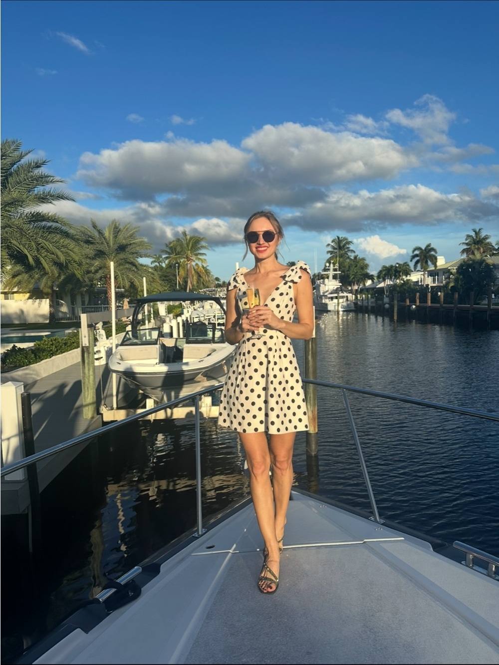 Corsage Polka Dot Bow Shoulder Dress - Picture 4 of 8